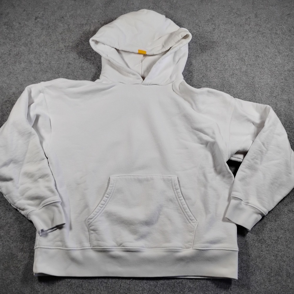 Yellow Label Co Heavyweight Hoodie Mens Small White Blank Fleece Pullover USA